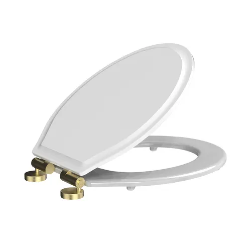 Roper Rhodes Harrow Secure Fix Quick-Release Toilet Seat - White / Brushed Brass Hinge