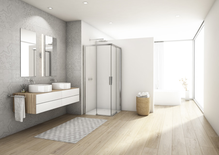 Kudos Divera 1000 x 1000mm Sliding Corner Entry Door fixed panel width (472mm) - Access 560mm