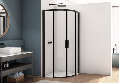 Kudos Divera 800mm Quadrant Sliding Double Door fixed pane (248mm) Access 416mm - Matt Black