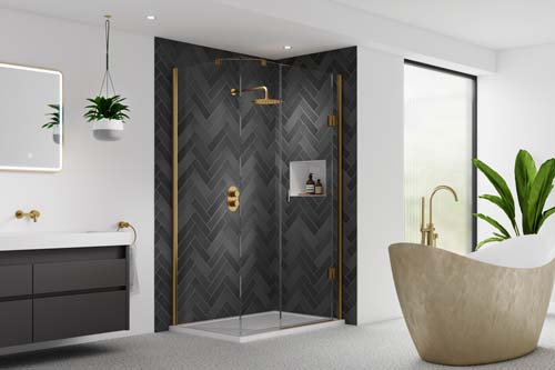 Kudos Pinnacle 8 Frameless Hinged Doors Brushed Gold