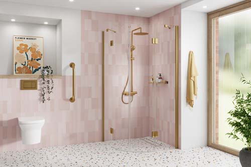 Kudos Pinnacle 8 Frameless Offset Quadrant Brushed Gold