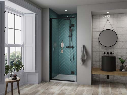 Kudos Pinnacle 8 Hinged Door For Recess 1400mm Right Hand - Matt Black