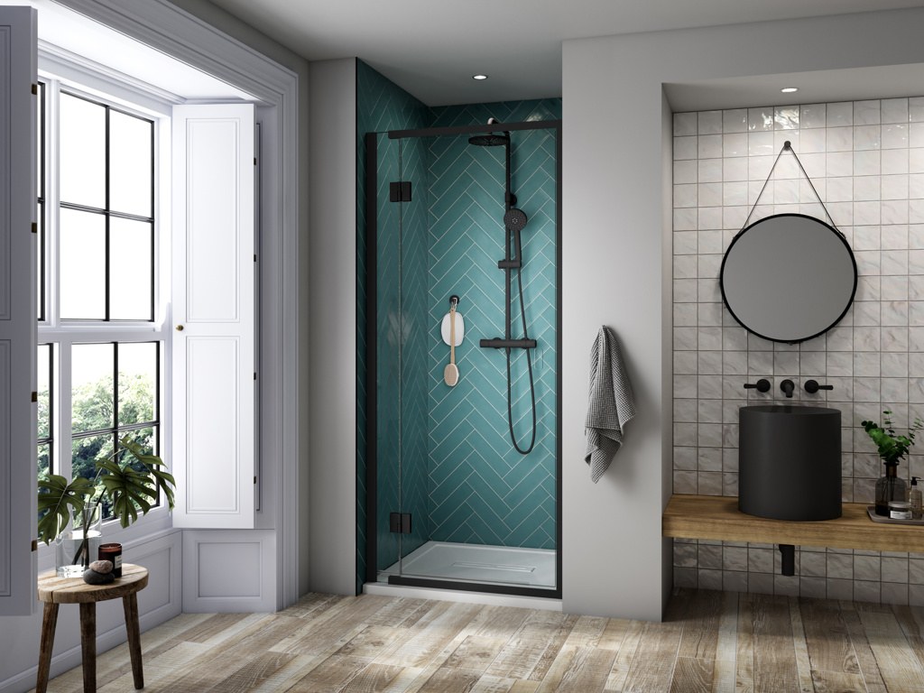 Kudos Pinnacle8 1500mm Hinged Recess Door Left Hand - Black