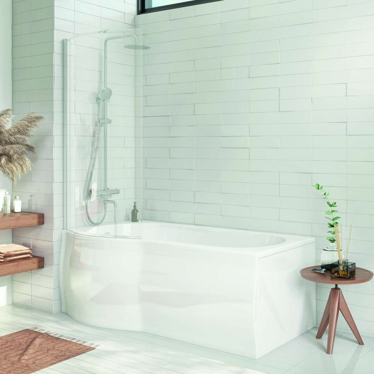 Bayou P Shape Shower Bath Left - White
