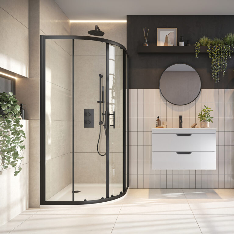 Bayou Black Double Door Quadrant 900×900 - Black