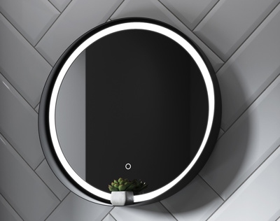 Sensio Dawn Illuminated Mirror with Integrated Shelf - Matt Black