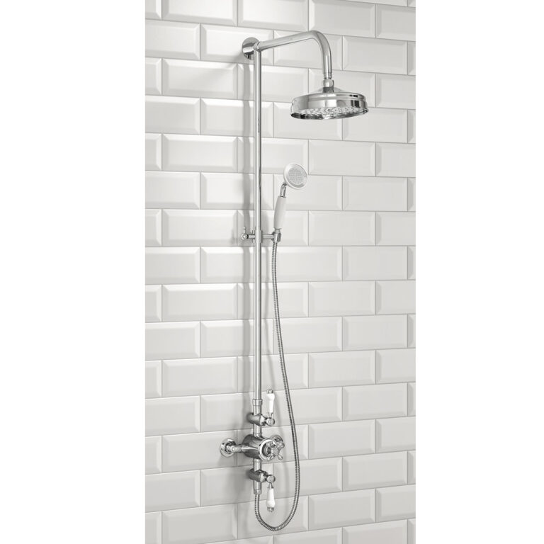 Bayou Traditional Rigid Riser Shower Thermostatic Exposed Valve With Fixed Head And Handset - Chrome