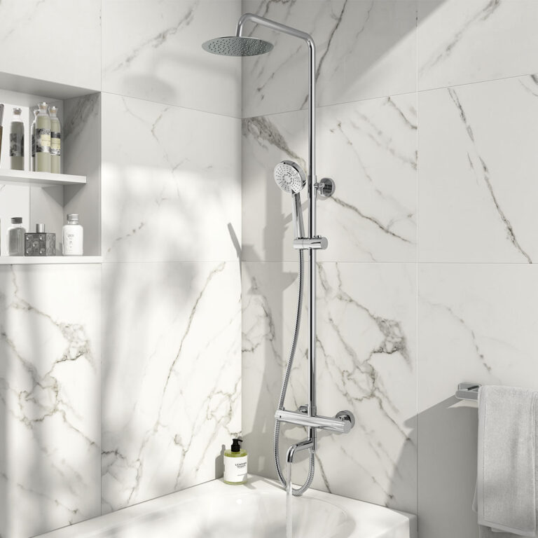 Bayou Solar Round Rigid Riser Shower with Bath Filler - Chrome