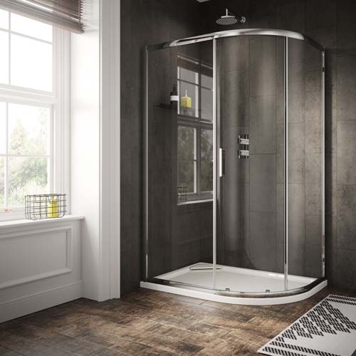 Bayou 6 Offset Quadrant Single Door 900 x 760mm 550mm Radius 870-890mm 730-750mm - Chrome