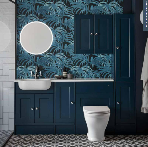 Roper Rhodes Burford 600mm Slim Depth Back To Wall WC Unit - Oak / Derwent Blue