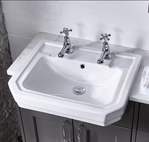 Roper Rhodes Harrow 550mm Semi-Recessed Standard Depth 2 Tap Hole - White