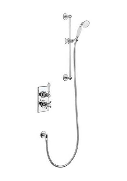 Burlington Single Outlet Concealed Shower Valve with Rail Hose & Handset - Chrome / White