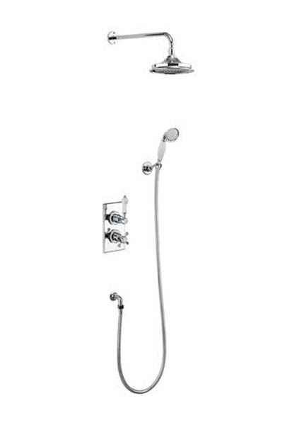 Burlington Two Outlet Concealed Divertor Shower Valve Fixed Shower Arm Handset & Holder with Hose Excluding Shower Head - Chrome / White 1