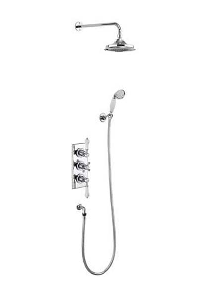 Burlington Two Outlet Concealed Shower Valve Fixed Shower Arm Handset & Holder with Hose Excluding Shower Head - Chrome / White