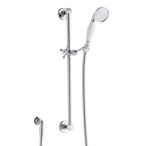 Burlington Slide Rail Kit Including Vertical Arm Handset Hose & Wall Elbow - White Ceramic - Chrome