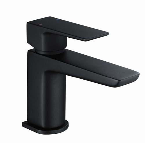 Bayou Veto Black Mini Monobloc Basin Mixer with Sprung Plug Waste - Black