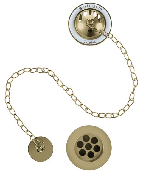 Burlington Bath Plug & Chain Waste - Gold / White