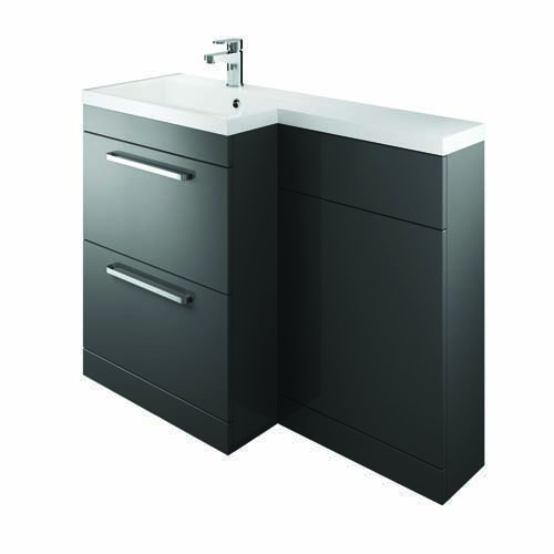 Bayou Scene L Shape Basin Unit with 2 Drawers - Gloss Charcoal