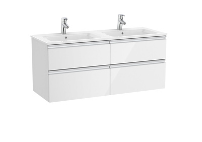 Roca The Gap Standard 1200mm 4 Drawer Double Vanity Unit & Basin - Gloss White