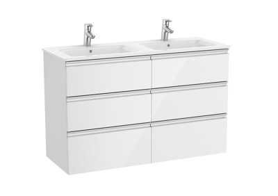 Roca The Gap Standard 1200mm Double Vanity Unit & Basin 6 Drawer - Gloss White