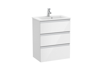 Roca The Gap 600mm Compact Vanity 3 Drawer Unit & Basin - Gloss White
