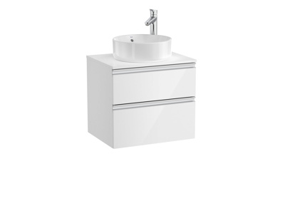 Roca The Gap 600mm 2 Drawer On Counter Unit & Countertop Excl Basin - Gloss White