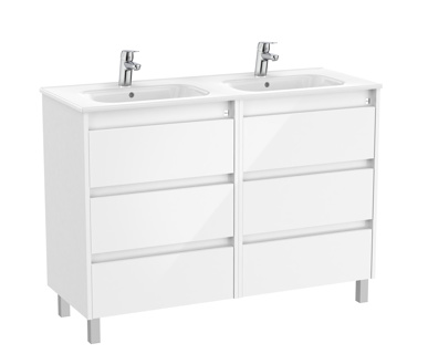 Roca Tenet 1200 x 460mm Standard 6 Drawer Unit & Double Basin - Gloss White