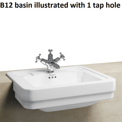 Burlington Semi Recessed Basin 580mm 2 Tap Holes - White