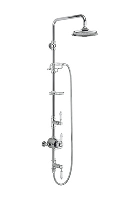 Burlington Stour Exposed Dual Outlet Valve Rigid Riser Fixed Shower Arm & 6'' Rose - Chrome / White