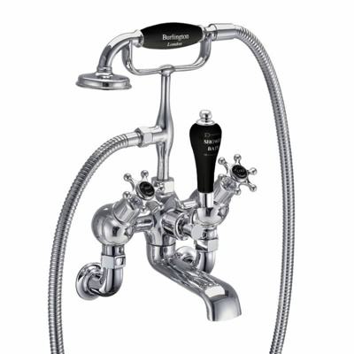 Burlington Birkenhead Quarter Turn Angled Bath Shower Mixer Wall Mounted - Chrome / Black