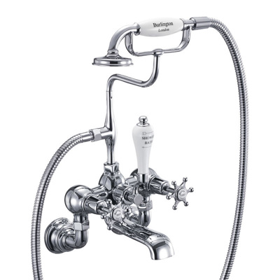 Burlngton Birkenhead Regent Quarter Turn Wall Mounted Bath Shower Mixer - Chrome / White