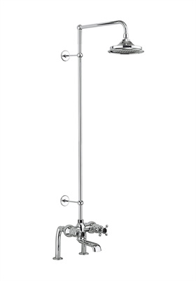 Burlington Tay Deck Bath Shower Mixer Rigid Riser with 9'' Rose - Chrome / Black