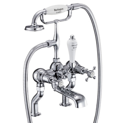 Burlington Claremont Bath Shower Mixer Deck Mounted - Chrome / White