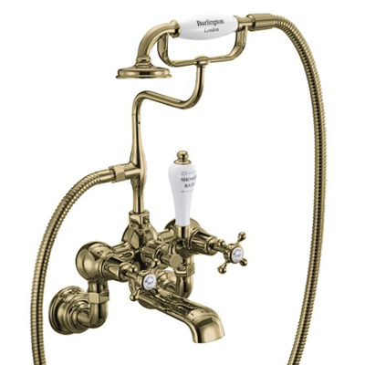 Burlington Claremont Quarter Turn Wall Mounted Bath Shower Mixer - Gold / White