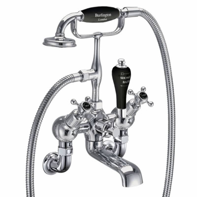 Burlington Claremont Quarter Turn Angled Wall Mounted Bath Shower Mixer - Chrome / Black