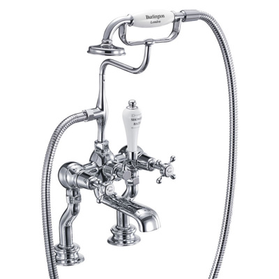 Burlington Claremont Regent Quarter Turn Deck Mounted Bath Shower Mixer - Chrome / White