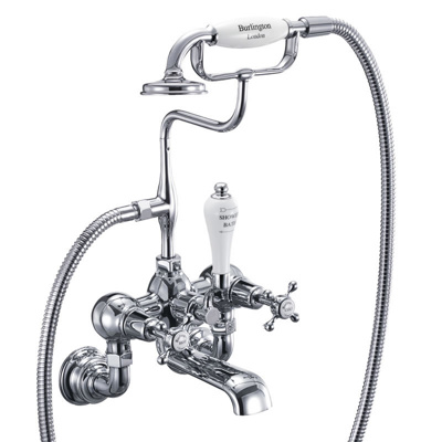 Burlington Claremont Regent Quarter Turn Wall Mounted Bath Shower Mixer - Chrome / White