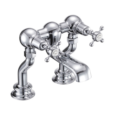 Burlington Claremont Regent Quarter Turn Deck Mounted Bath Filler - Chrome / White