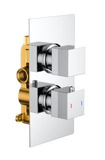 Bayou Concealed Shower Valve Square Handle Dual Outlet - Chrome 12