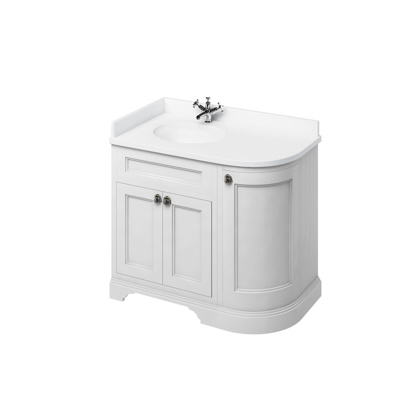 Burlington 100 Curved Freestanding 3 Door Left Hand Unit White Minerva Top Integrated Bowl - Matt White