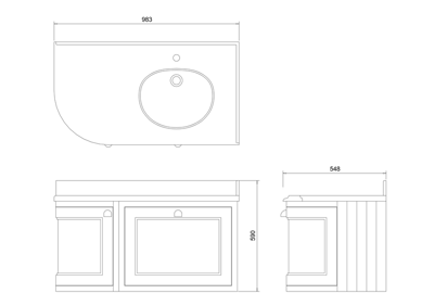 Burlington Wall Hung 2 Door Corner Unit 983mm with White Vanity Bowl Right Hand - Grey