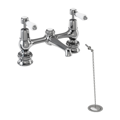 Burlington Kensington Qt Regent 2 Tap Hole Bridge Basin Mixer Plug & Chain Waste - Chrome / White