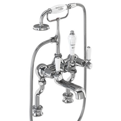 Burlington Kensington Regent Quarter Turn Deck Mounted Bath Shower Mixer - Chrome / White