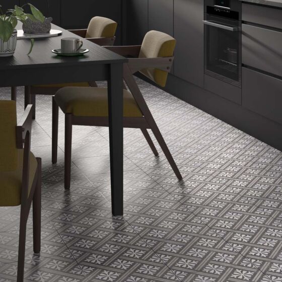 Verona Mondrian Patterned Vitrified Ceramic 335x335mm Pack of 13 - Charcoal Matt 12