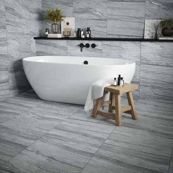 Verona Laurent Porcelain Decor Wall Tiles 300 x 600mm Pack of 8 - Grey Matt