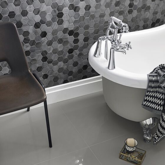 Verona Hexagon Mixed Finish Marble Mosaic 48x48mm - Midnight Stone