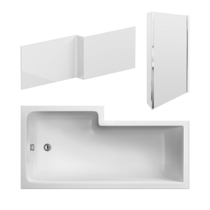 Bayou Square Shower Baths 1800 x 850 Right Hand with Screen and Panel - White