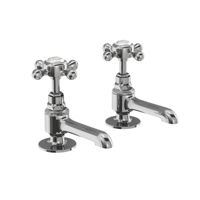 Burlington Stafford Quarter Turn Long Basin Pillar Taps - Chrome / White