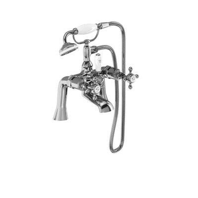 Burlington Stafford Deck Mounted Bath Shower Mixer Quarter Turn - Chrome / White