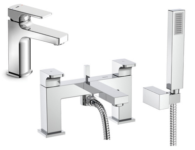 Roca Escuadra/L90 Mono Basin Mixer with Bath Shower Mixer Bundle Incl Shower Kit - Chrome